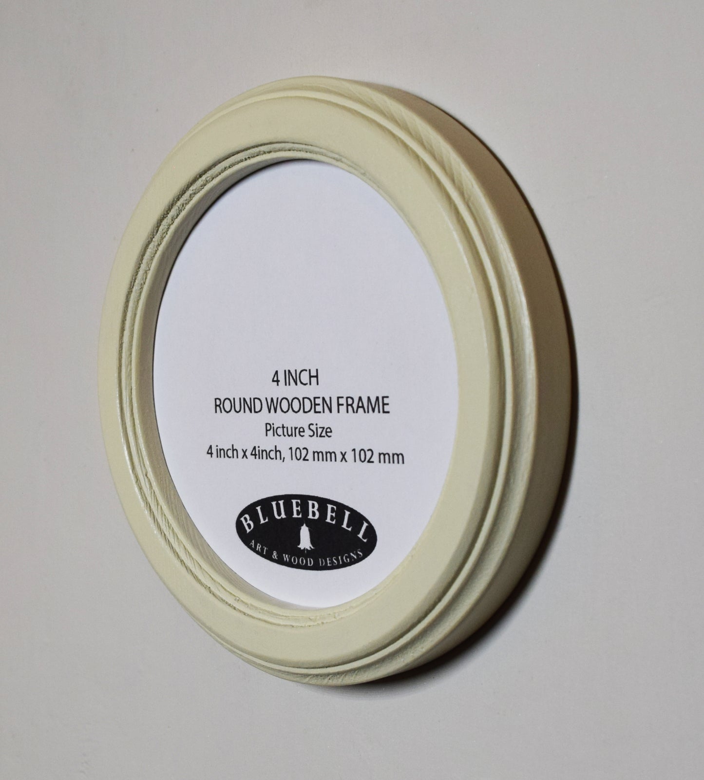 Ivory 4" x 4" Round Roman Edged Handmade Wooden Photo Picture Frame