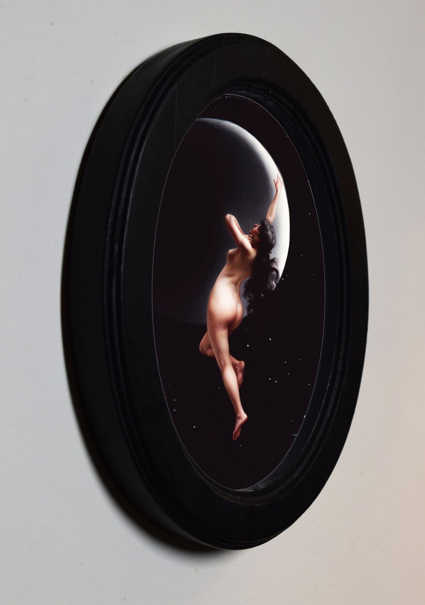Luis Ricardo Falero Moon Nymph 4" x 6" Oval Wooden Framed Classic Art Print