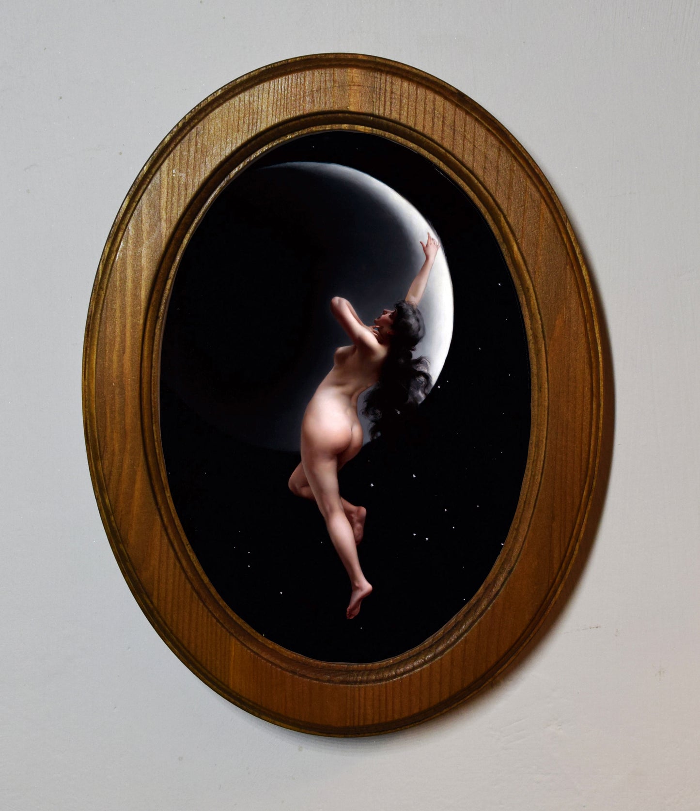 Luis Ricardo Falero Moon Nymph 4" x 6" Oval Wooden Framed Classic Art Print