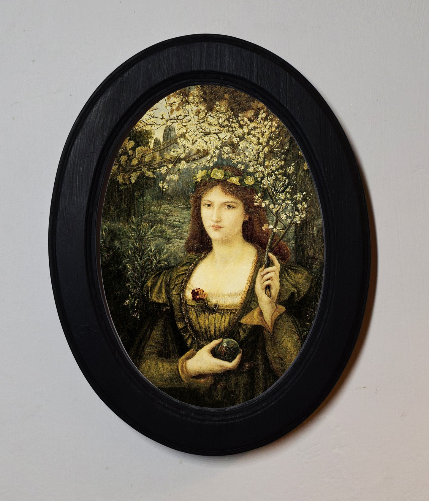 Madonna Pietra degli Scrovigni by Marie Spartali Stillman 1884 4" x 6" Oval Wooden Framed Classic Art Print