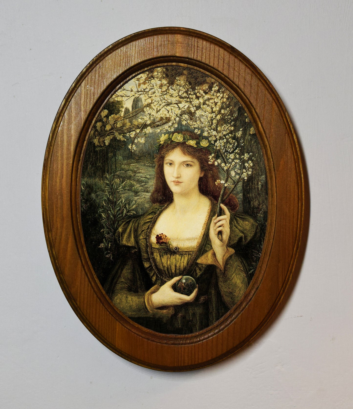 Madonna Pietra degli Scrovigni by Marie Spartali Stillman 1884 4" x 6" Oval Wooden Framed Classic Art Print