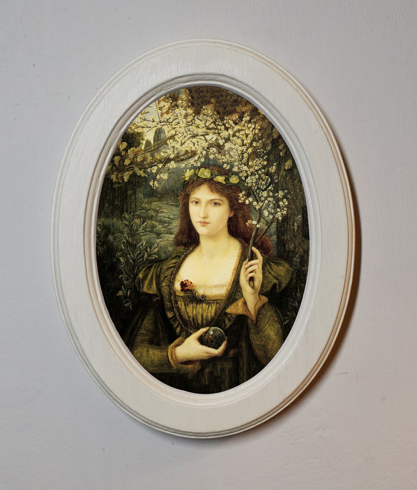 Madonna Pietra degli Scrovigni by Marie Spartali Stillman 1884 4" x 6" Oval Wooden Framed Classic Art Print