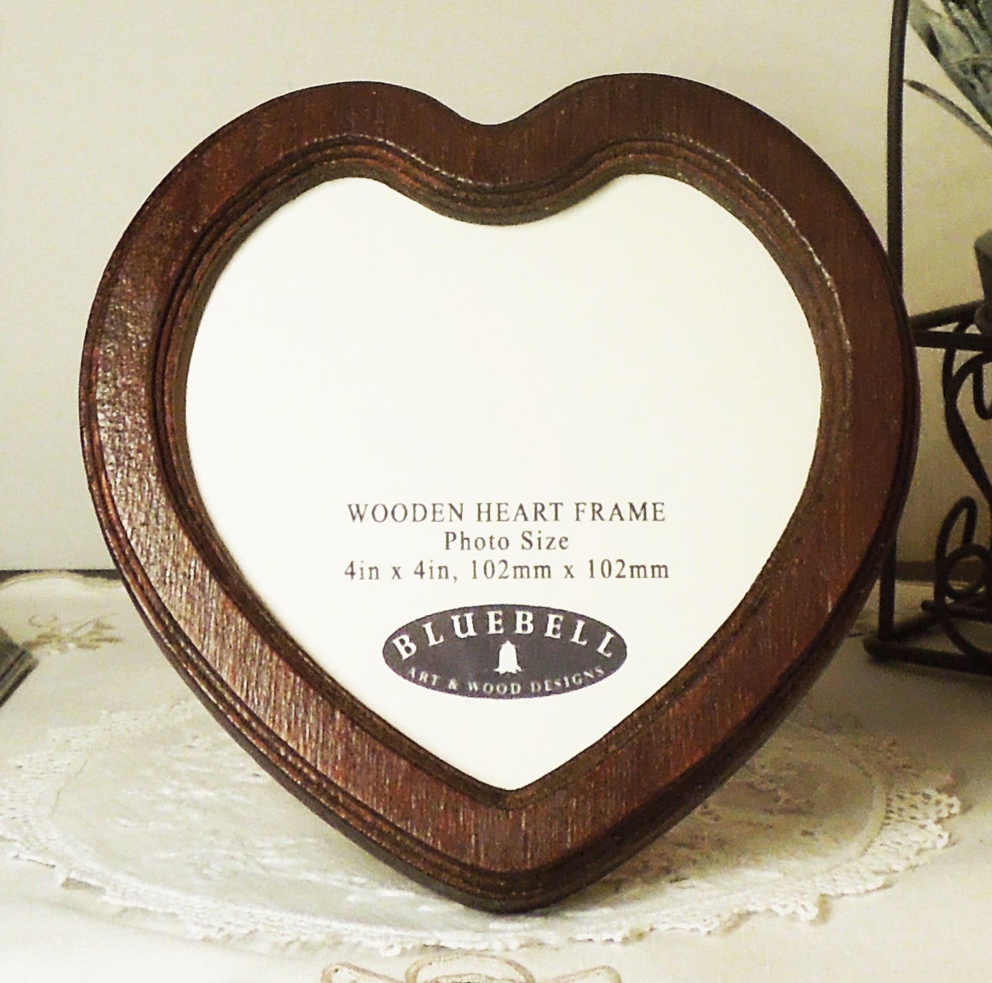 Mahogany 4" x 4" Heart Handmade Wooden Photo Picture Frame