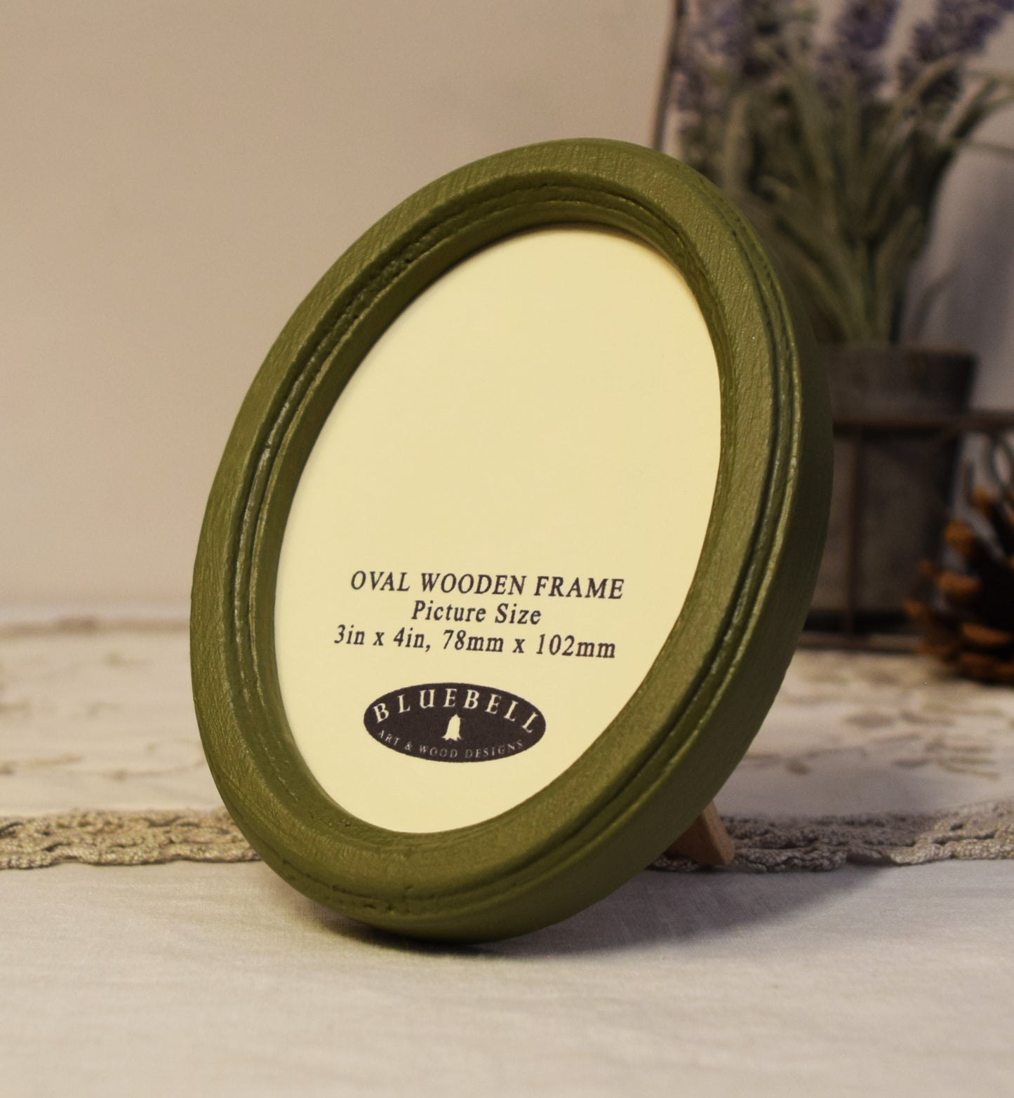 Olive Green 3" x 4" Oval Handmade Wooden Photo Picture Frame
