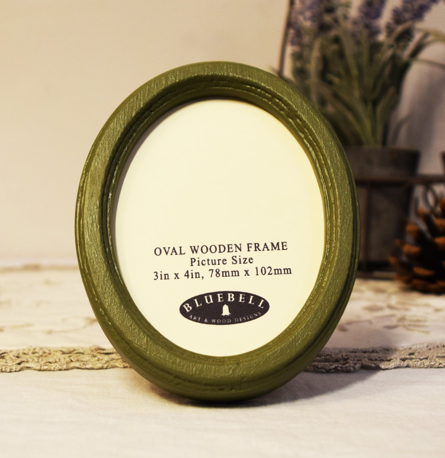 Olive Green 3" x 4" Oval Handmade Wooden Photo Picture Frame