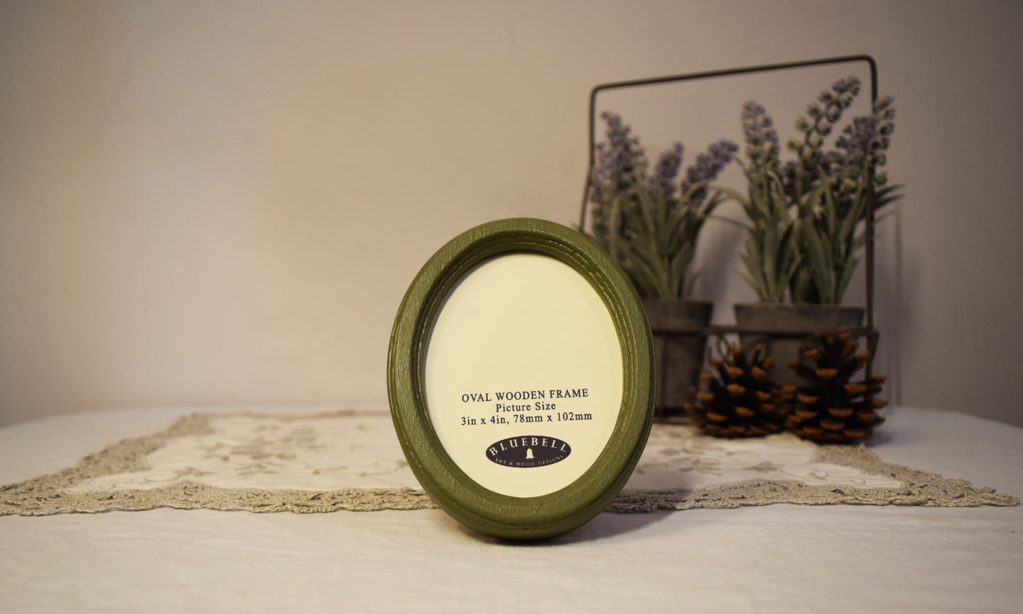 Olive Green 3" x 4" Oval Handmade Wooden Photo Picture Frame