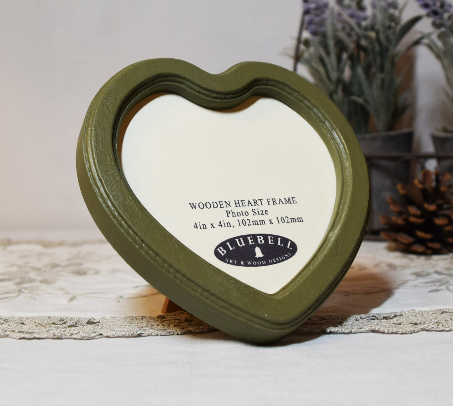 Olive Green 4" x 4" Heart Handmade Wooden Photo Picture Frame