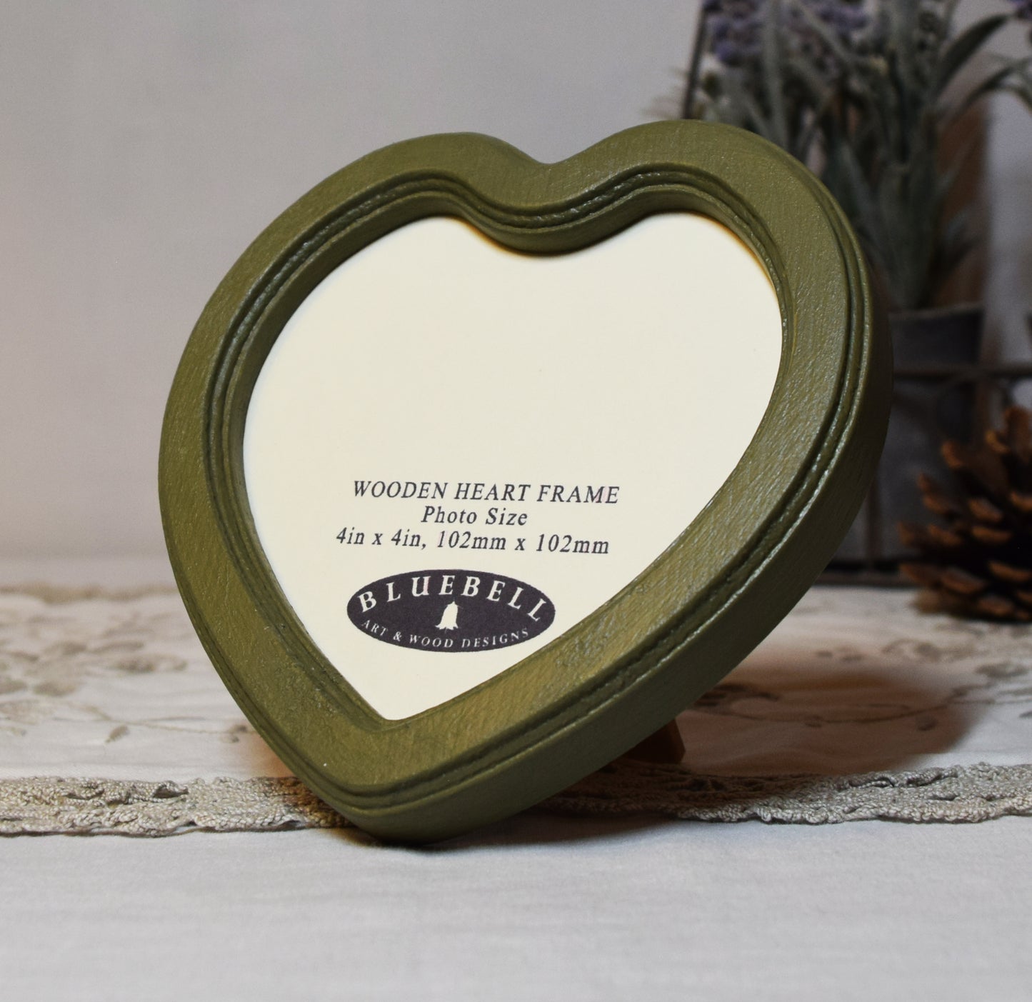Olive Green 4" x 4" Heart Handmade Wooden Photo Picture Frame