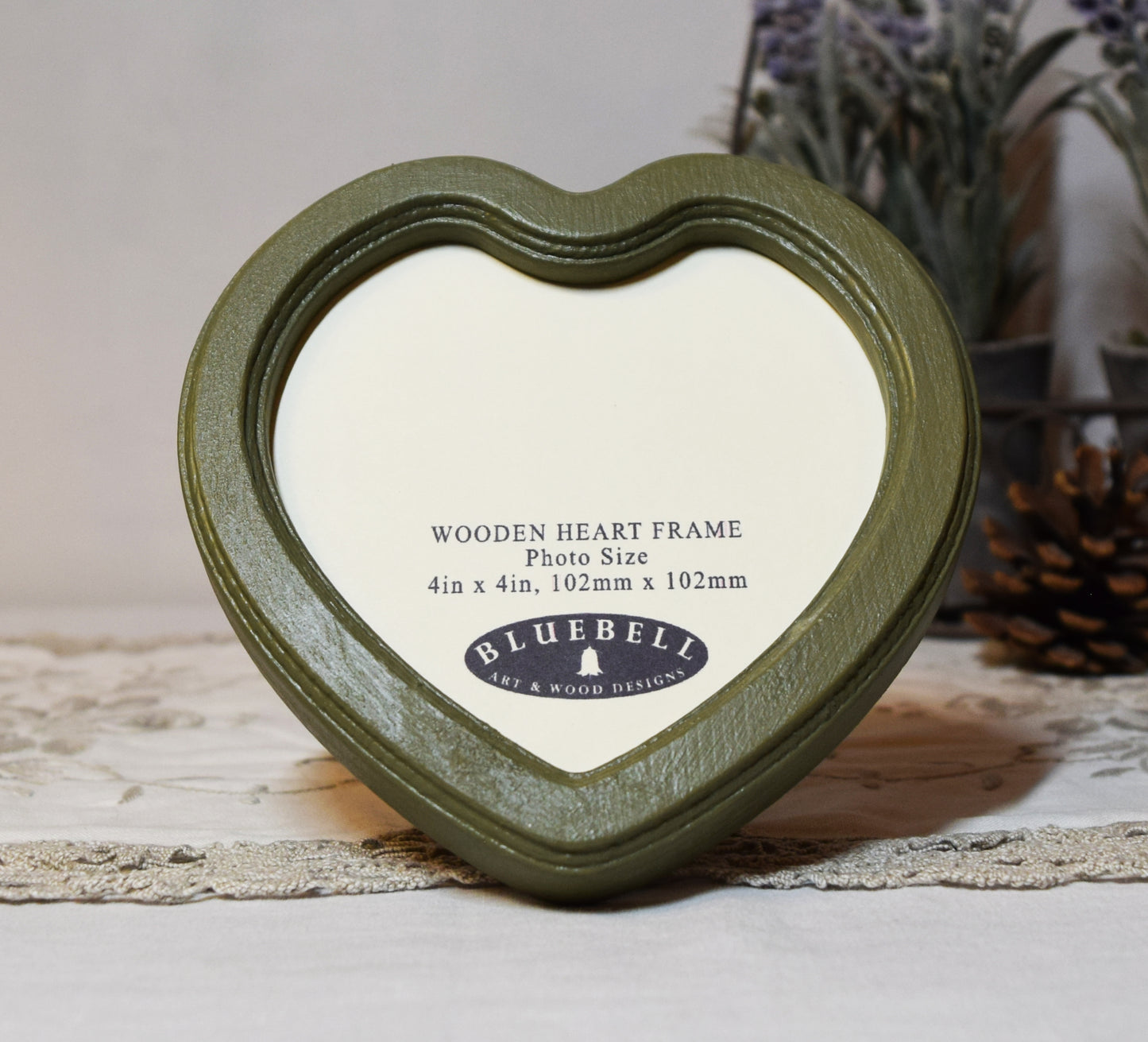 Olive Green 4" x 4" Heart Handmade Wooden Photo Picture Frame