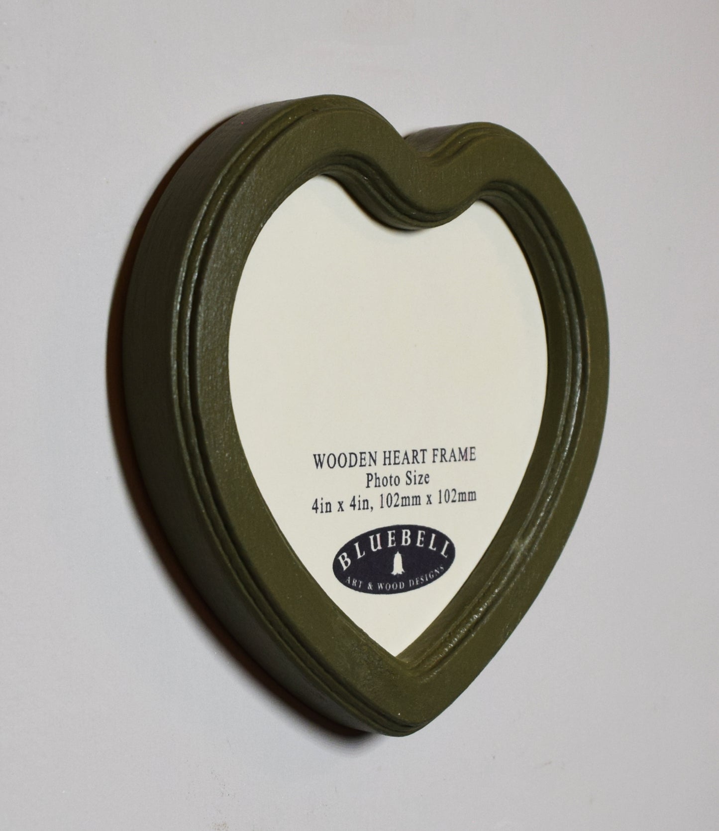 Olive Green 4" x 4" Heart Handmade Wooden Photo Picture Frame