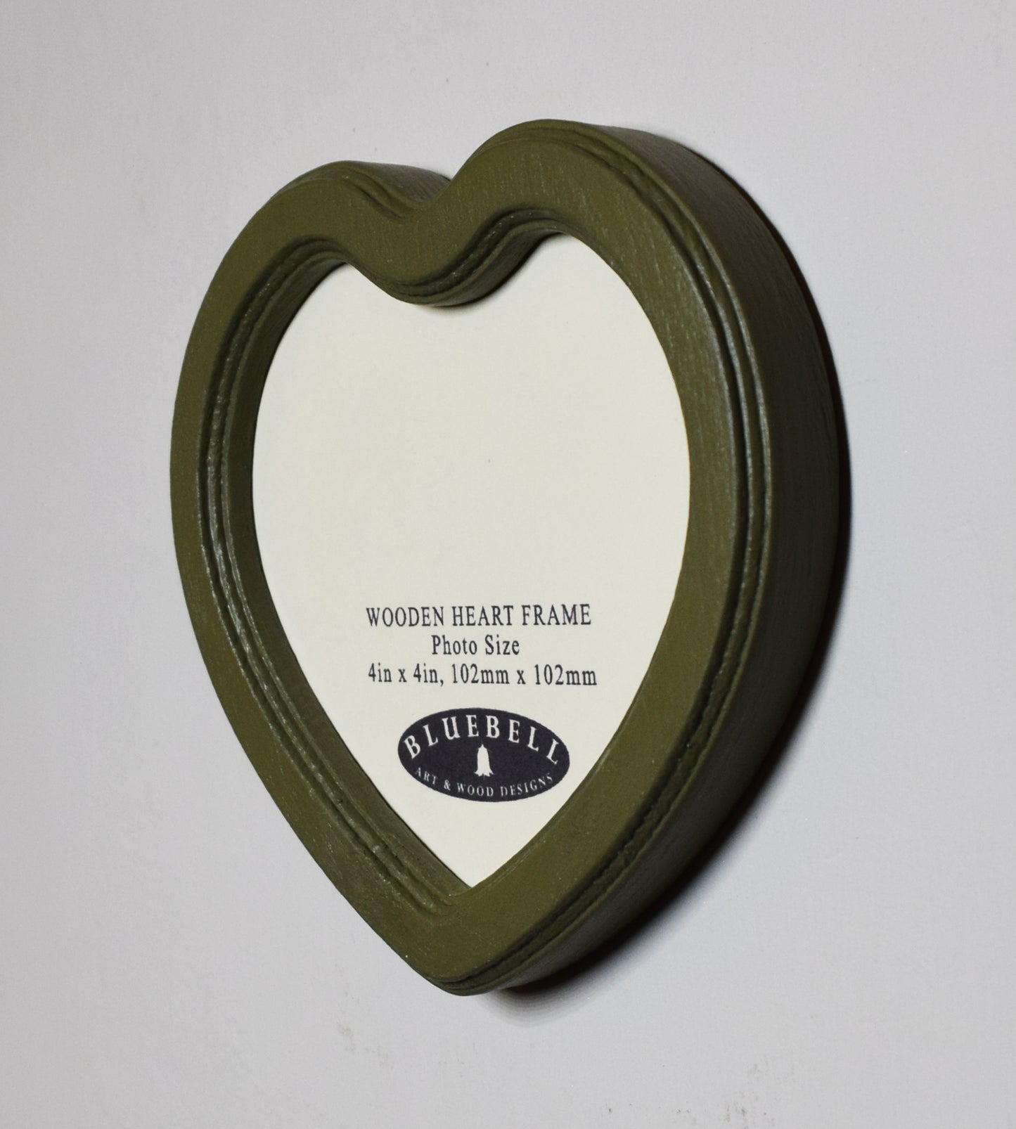 Olive Green 4" x 4" Heart Handmade Wooden Photo Picture Frame