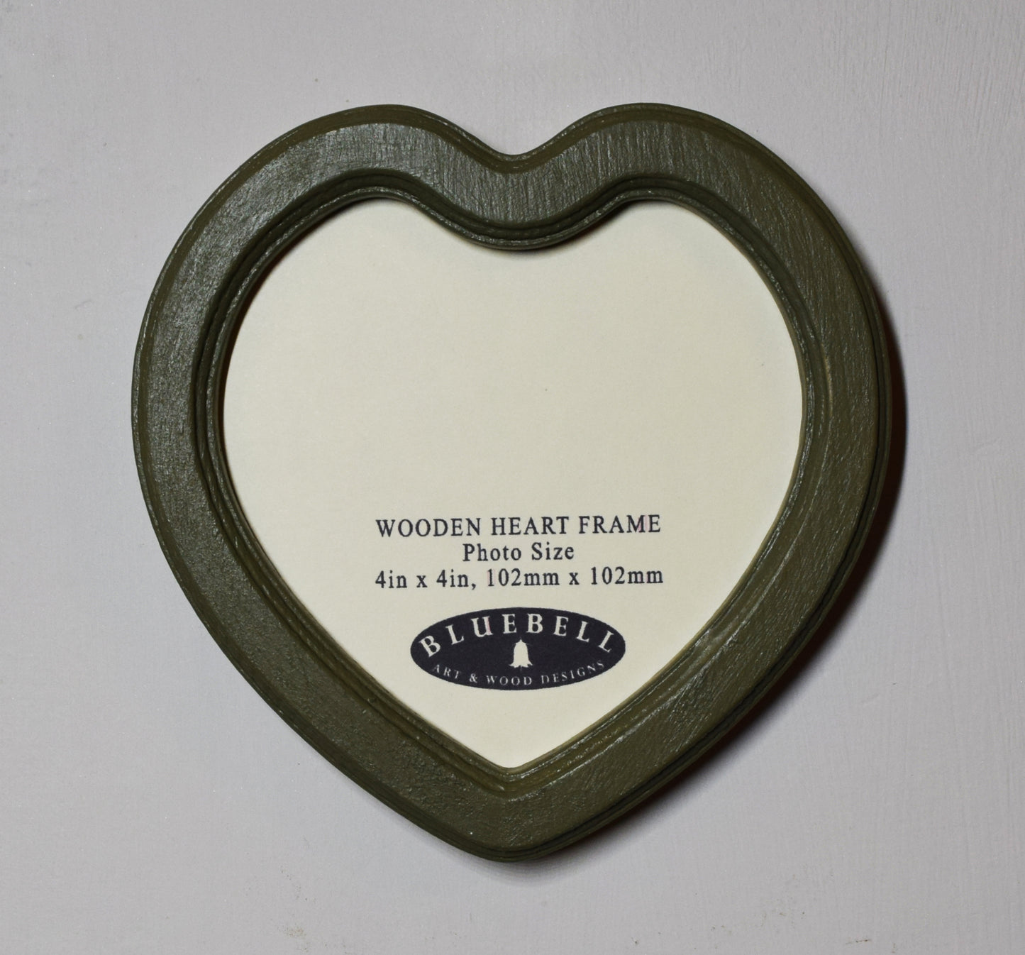 Olive Green 4" x 4" Heart Handmade Wooden Photo Picture Frame