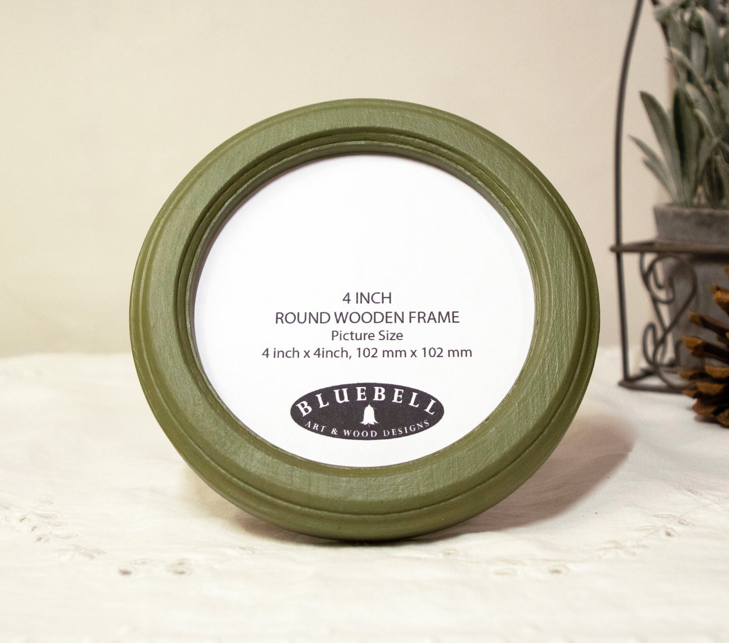 Olive Green 4" x 4" Round Roman Edged Handmade Wooden Photo Picture Frame