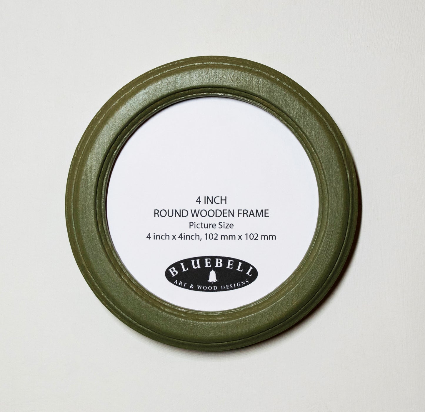 Olive Green 4" x 4" Round Roman Edged Handmade Wooden Photo Picture Frame