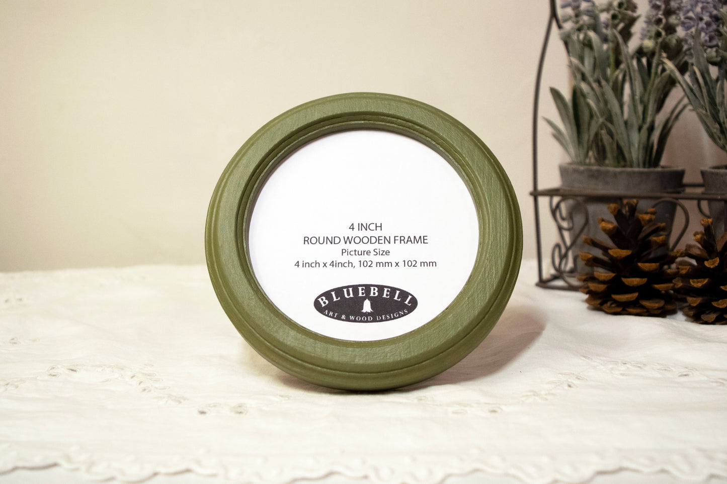 Olive Green 4" x 4" Round Roman Edged Handmade Wooden Photo Picture Frame