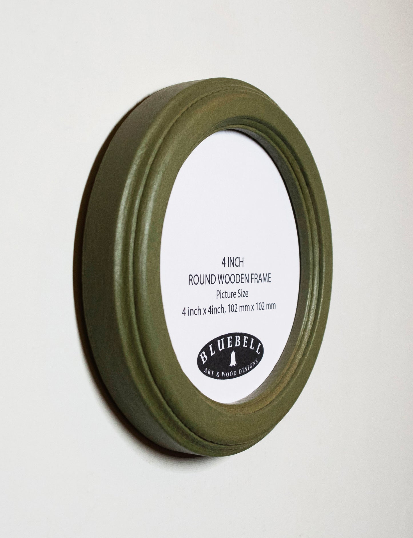Olive Green 4" x 4" Round Roman Edged Handmade Wooden Photo Picture Frame