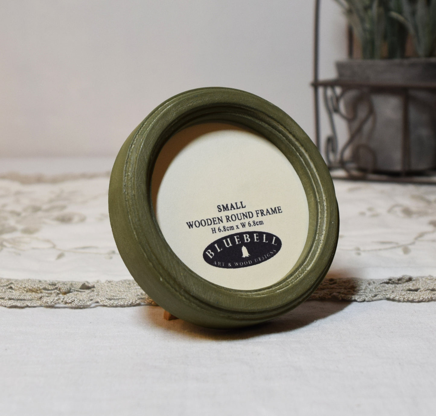 Olive Green 2.5" x 2.5" Round Handmade Wooden Photo Picture Frame