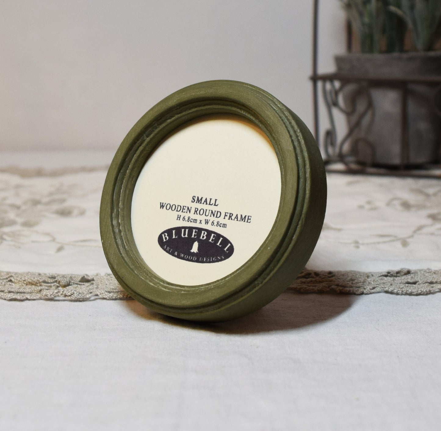 Olive Green 2.5" x 2.5" Round Handmade Wooden Photo Picture Frame