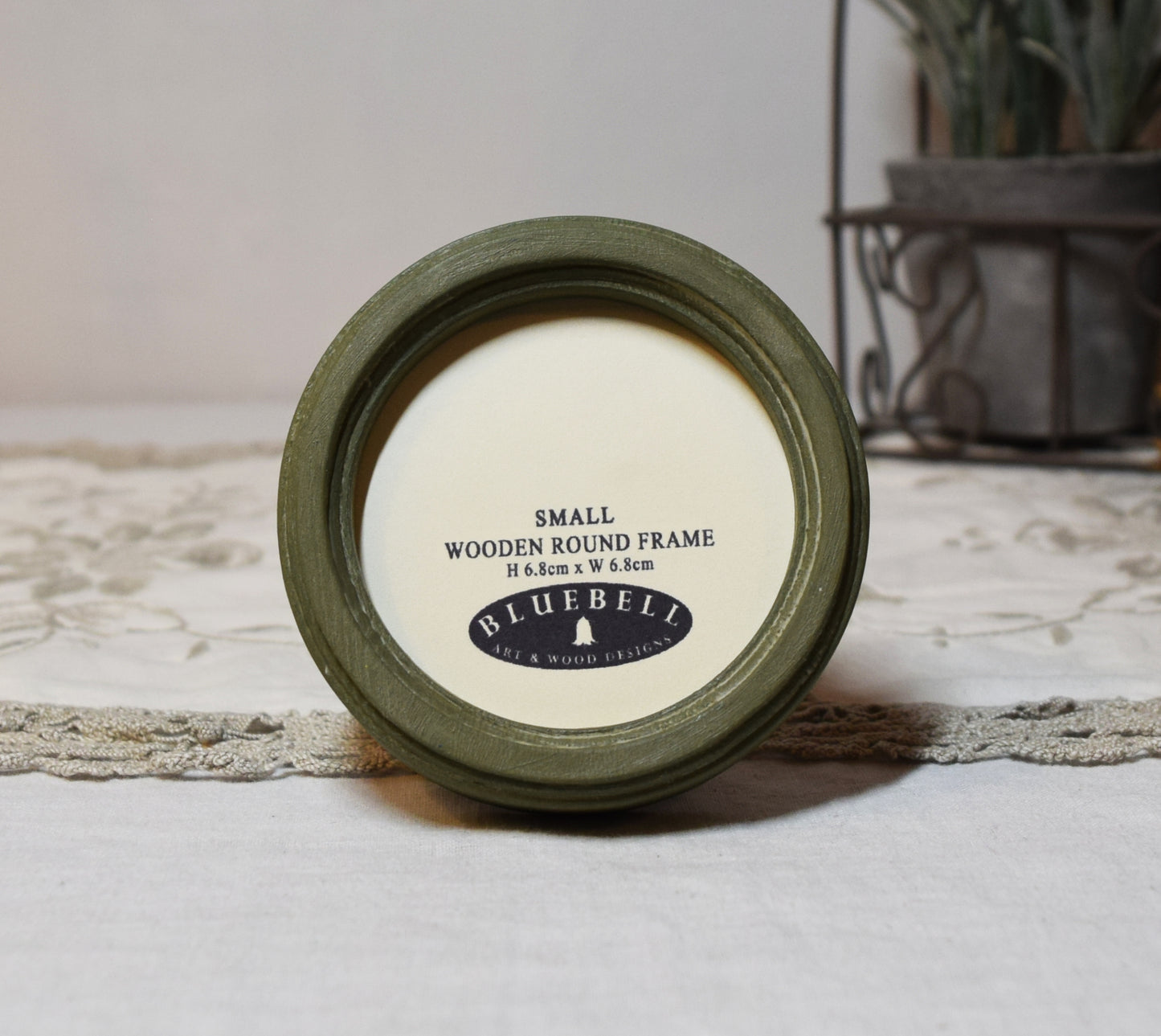 Olive Green 2.5" x 2.5" Round Handmade Wooden Photo Picture Frame
