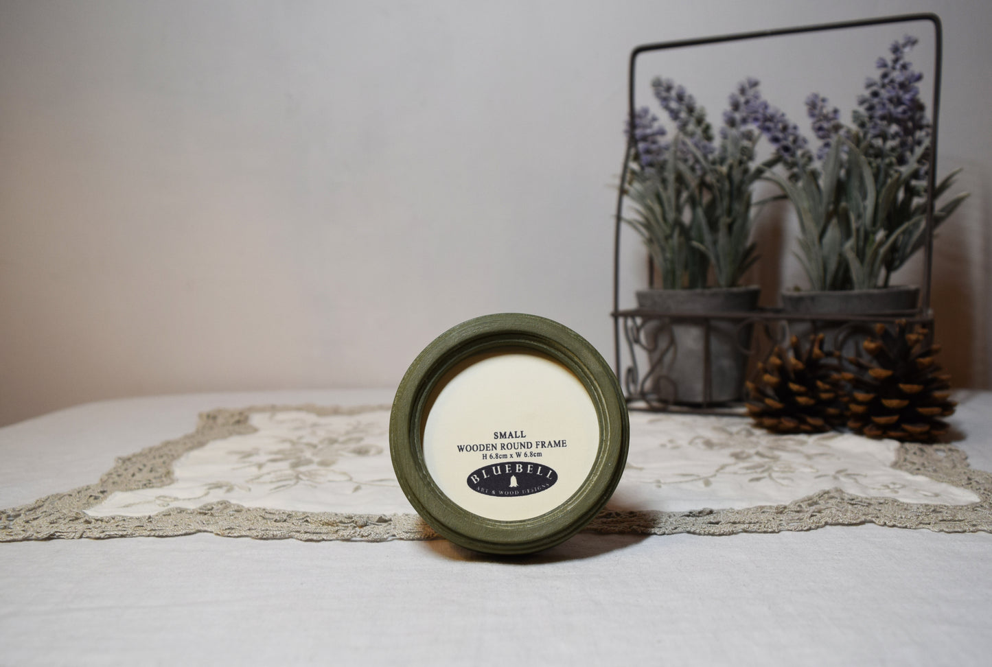 Olive Green 2.5" x 2.5" Round Handmade Wooden Photo Picture Frame