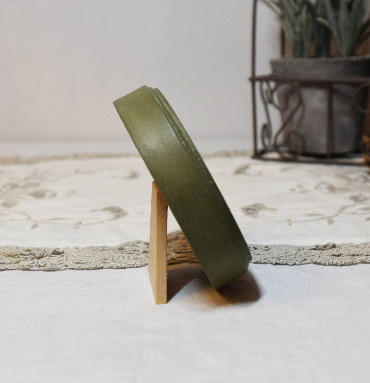 Olive Green 2.5" x 2.5" Round Handmade Wooden Photo Picture Frame