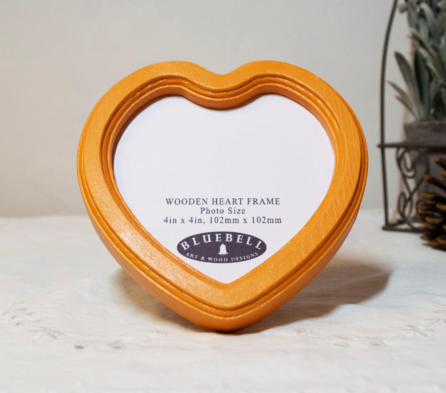 Orange 4" x 4" Heart Handmade Wooden Photo Picture Frame