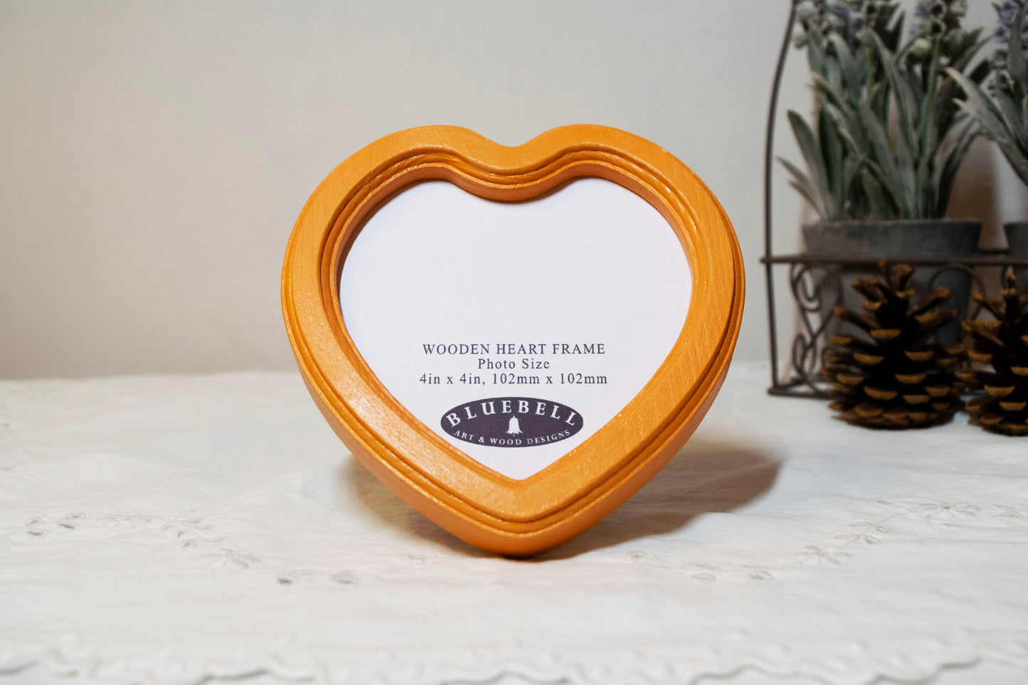 Orange 4" x 4" Heart Handmade Wooden Photo Picture Frame