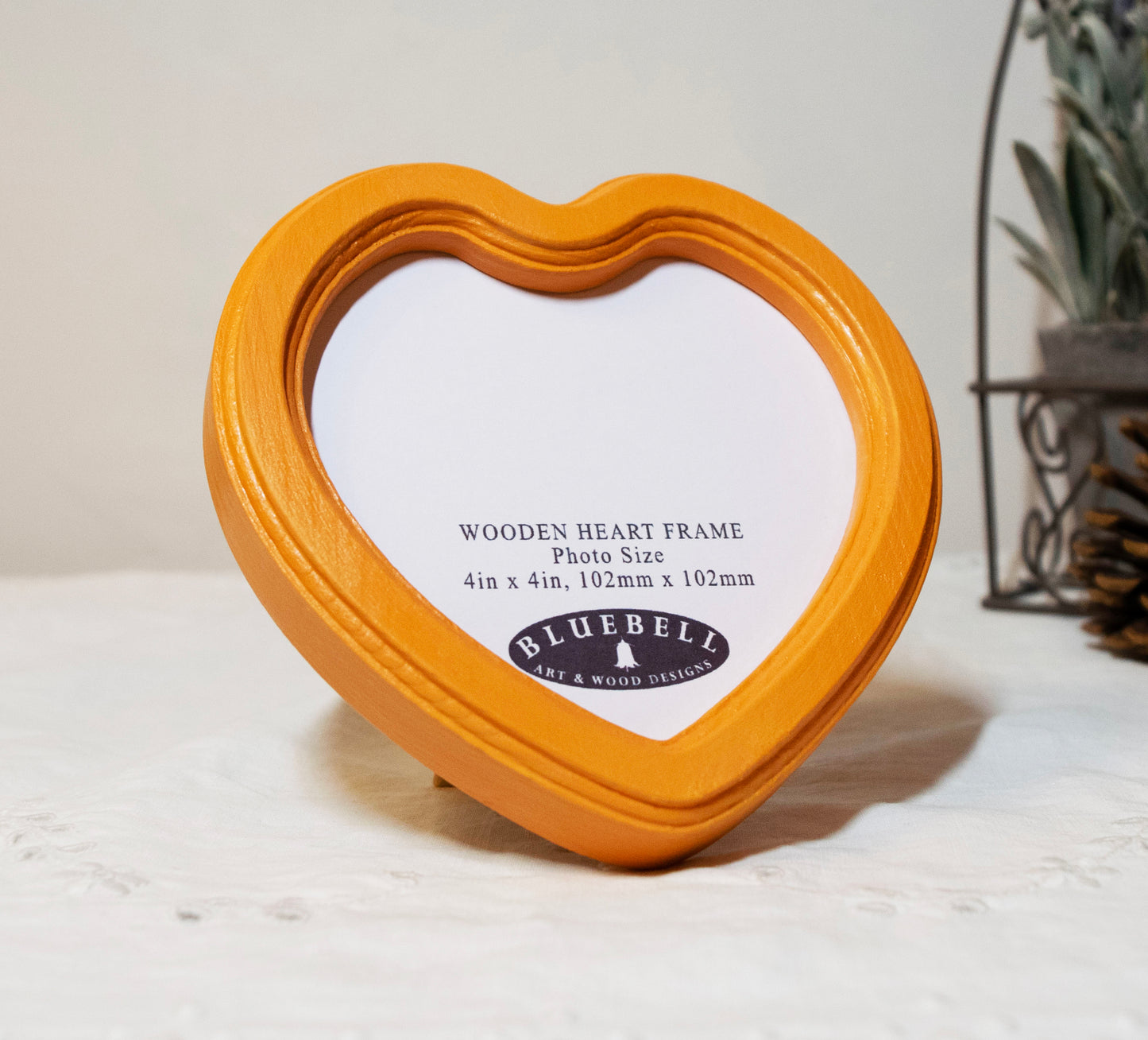 Orange 4" x 4" Heart Handmade Wooden Photo Picture Frame