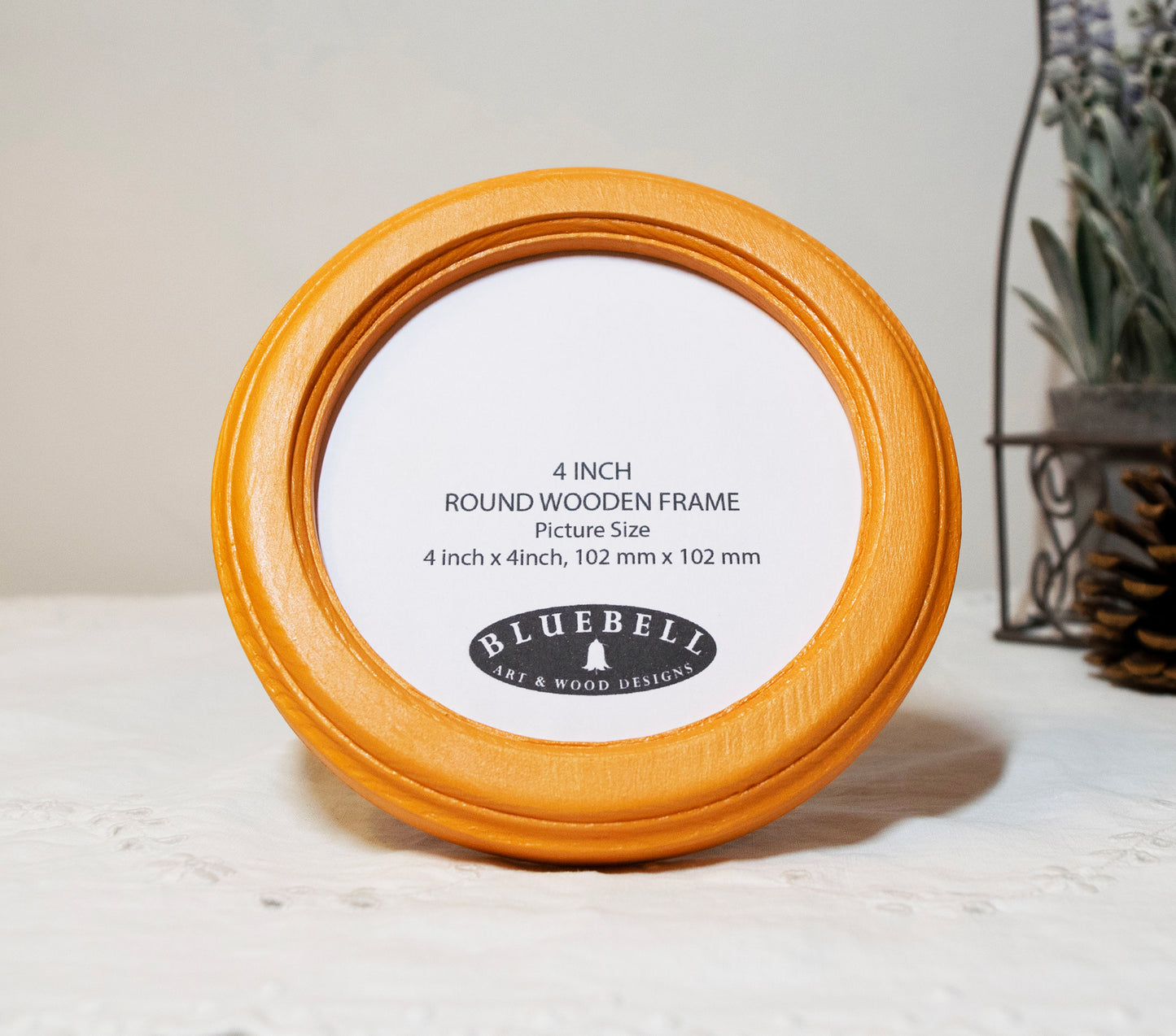Orange 4" x 4" Round Roman Edged Handmade Wooden Photo Picture Frame