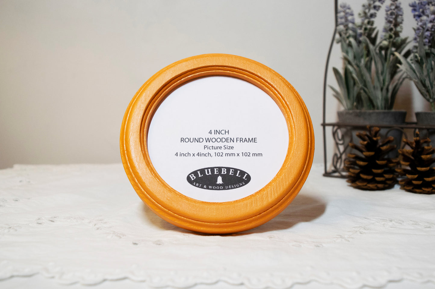 Orange 4" x 4" Round Roman Edged Handmade Wooden Photo Picture Frame