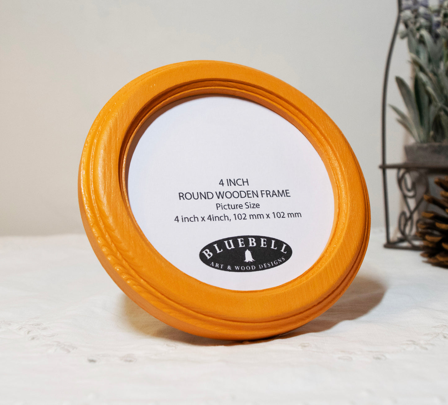 Orange 4" x 4" Round Roman Edged Handmade Wooden Photo Picture Frame