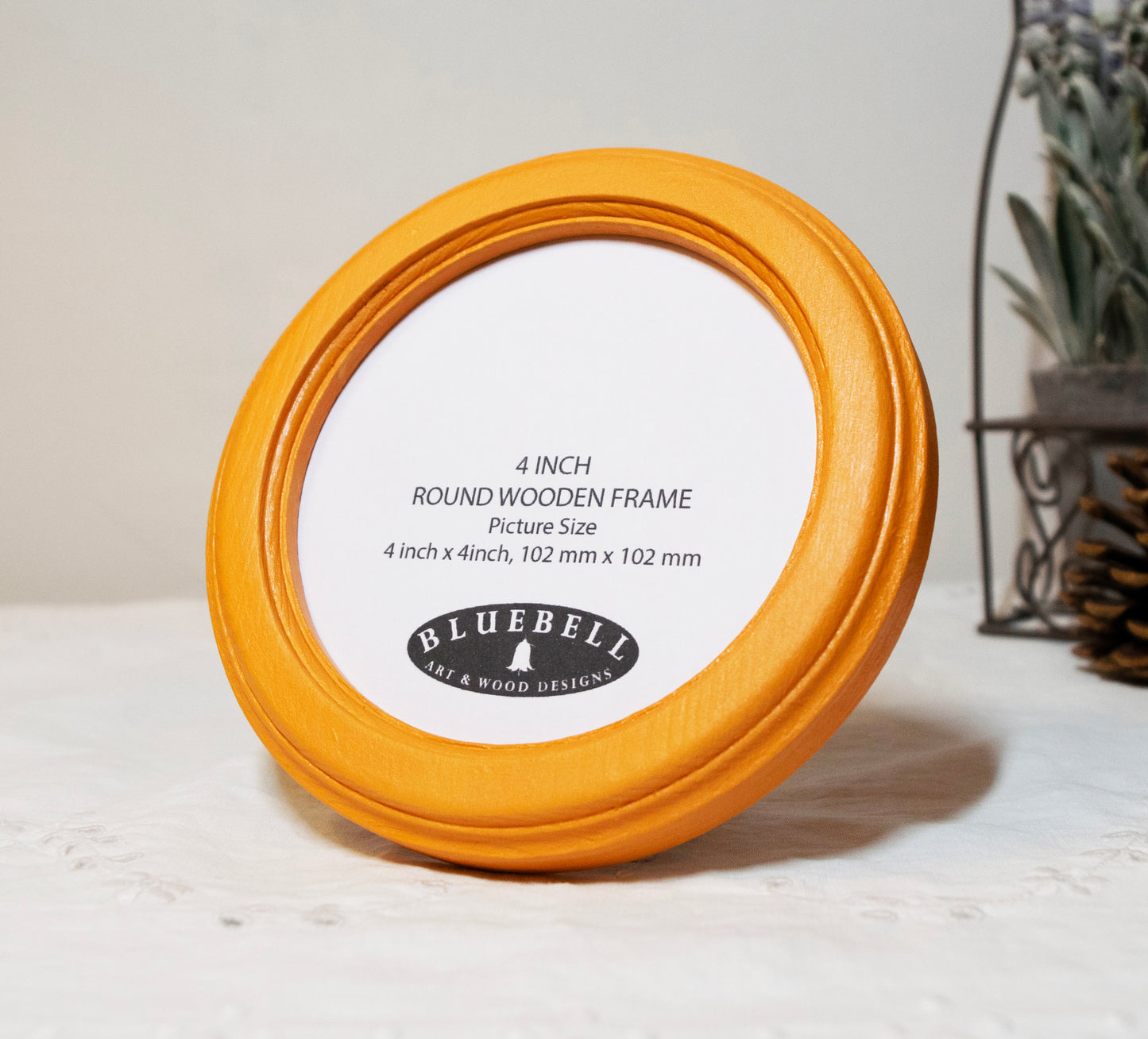 Orange 4" x 4" Round Roman Edged Handmade Wooden Photo Picture Frame