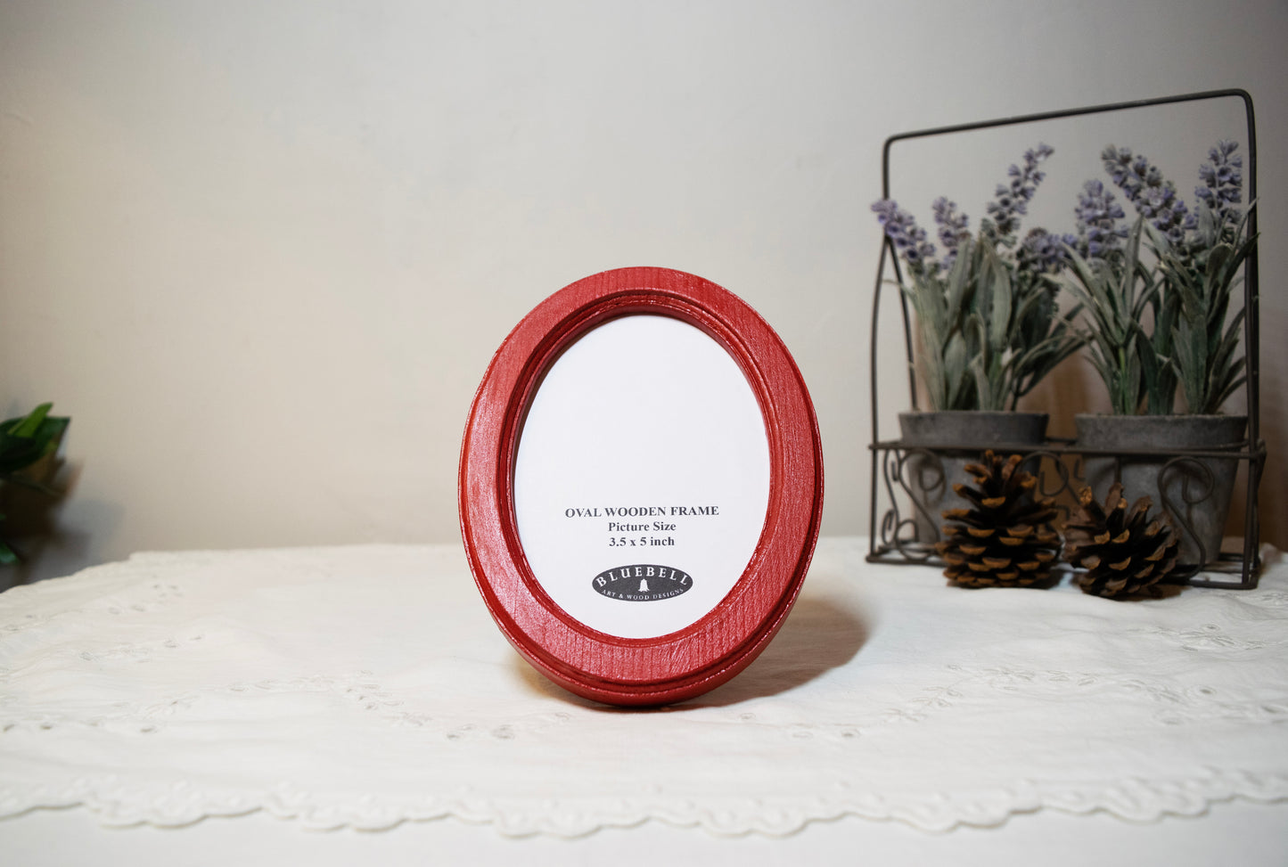 Red 3.5" x 5" Oval Handmade Wooden Photo Picture Frame