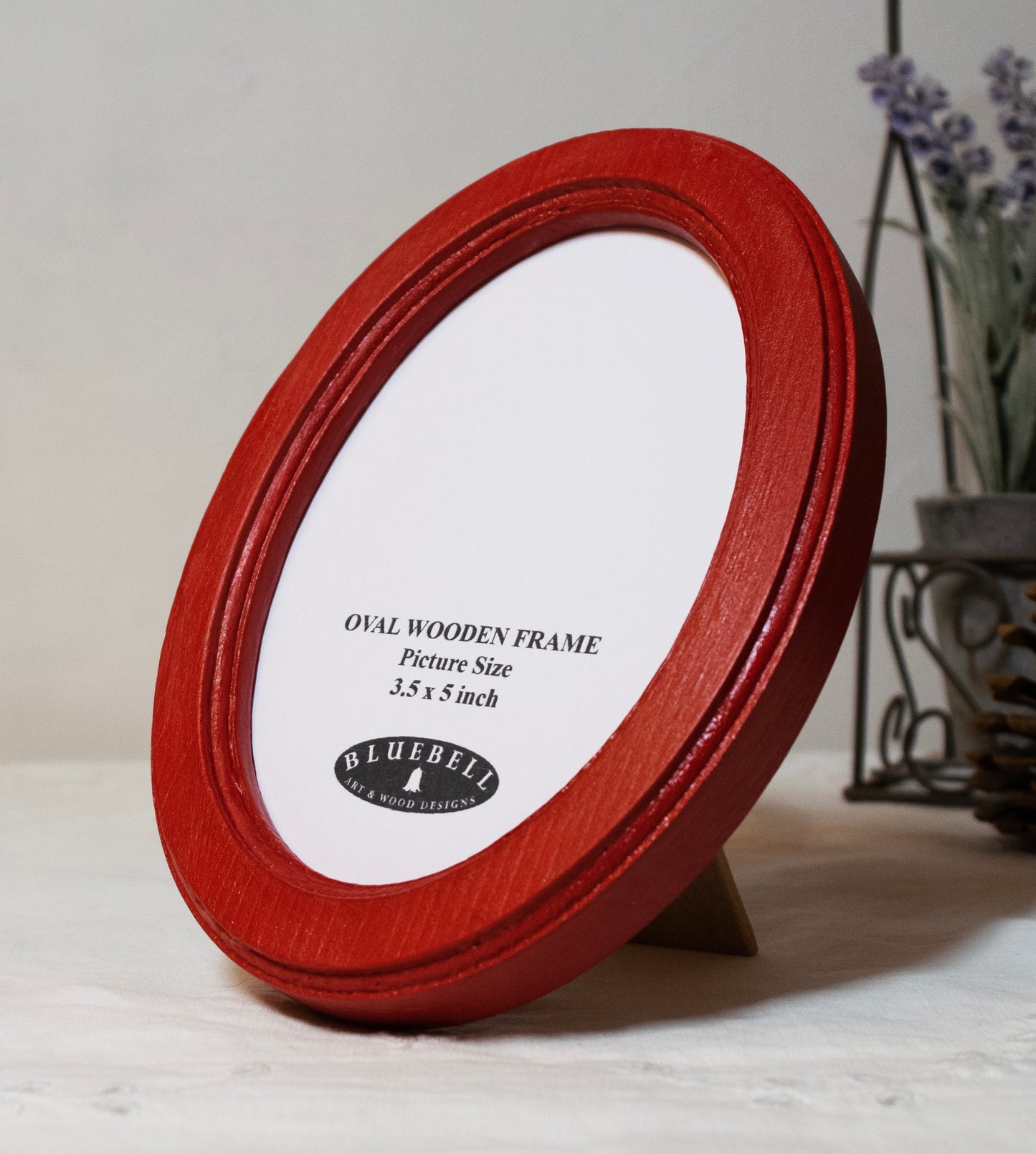 Red 3.5" x 5" Oval Handmade Wooden Photo Picture Frame