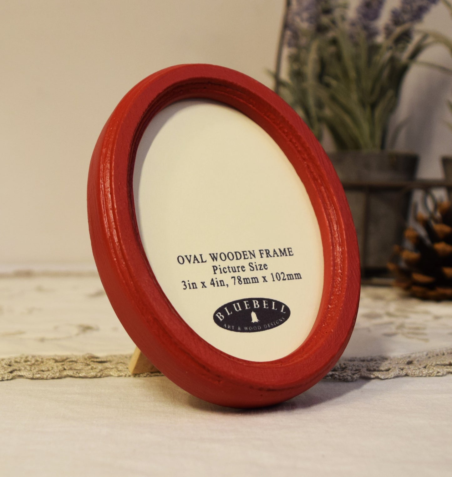 Red 3" x 4" Oval Handmade Wooden Photo Picture Frame