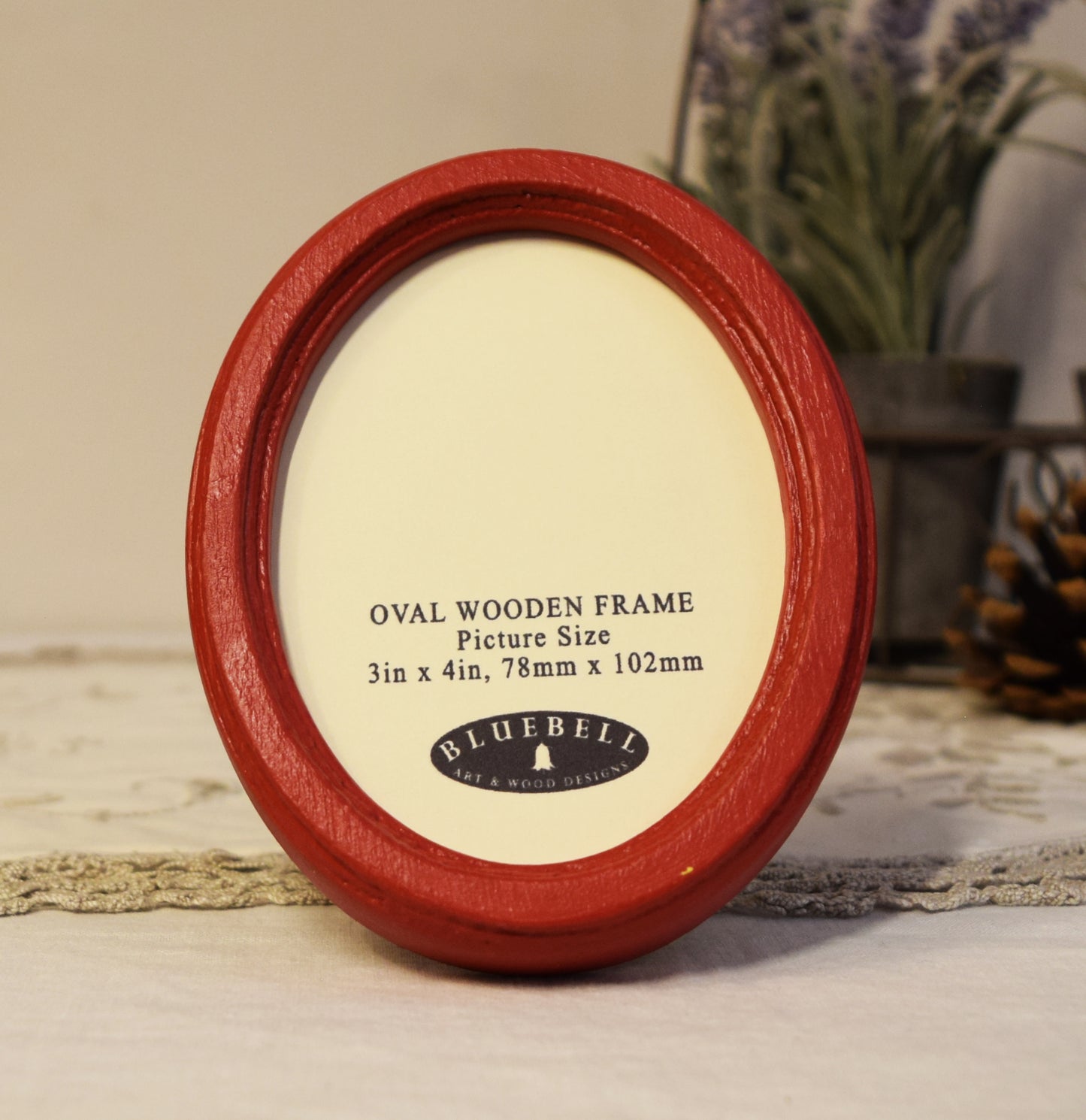 Red 3" x 4" Oval Handmade Wooden Photo Picture Frame