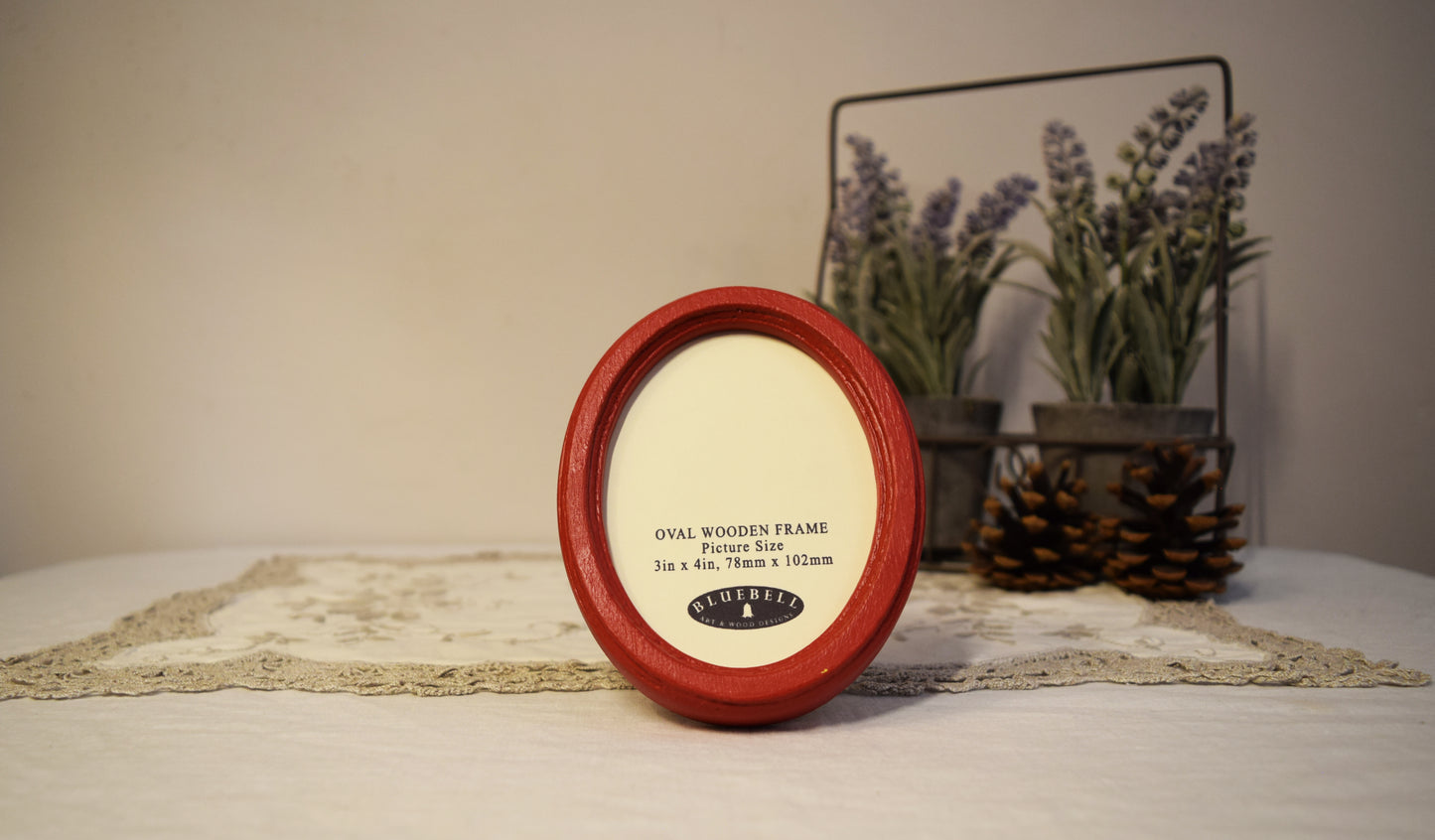 Red 3" x 4" Oval Handmade Wooden Photo Picture Frame