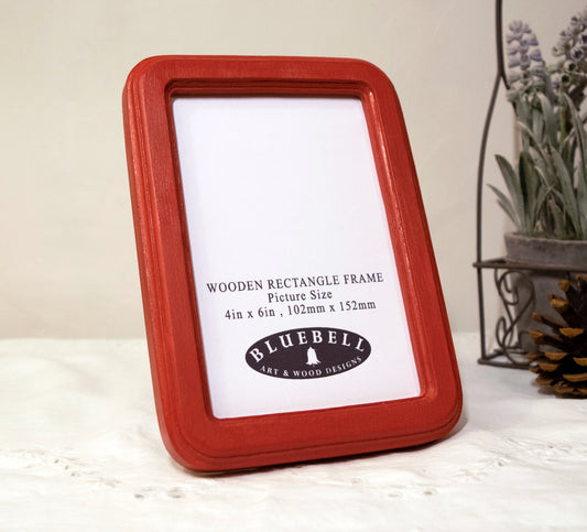 Red 4" x 6" Rectangle Roman Edged Handmade Wooden Photo Picture Frame
