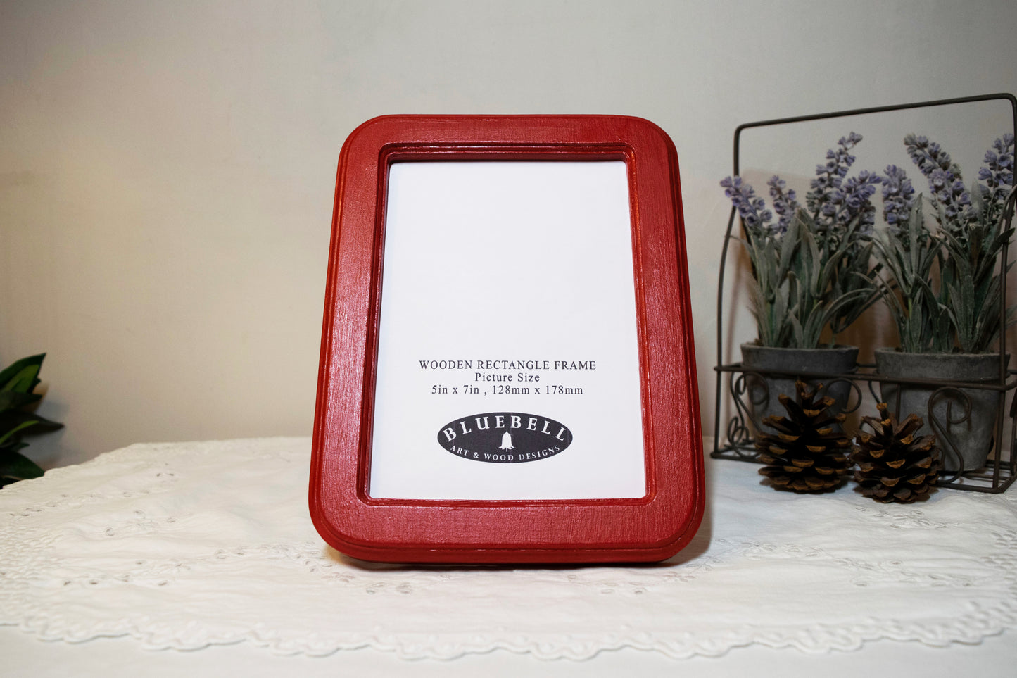 Red 5" x 7" Rectangle Roman Edged Handmade Wooden Photo Picture Frame