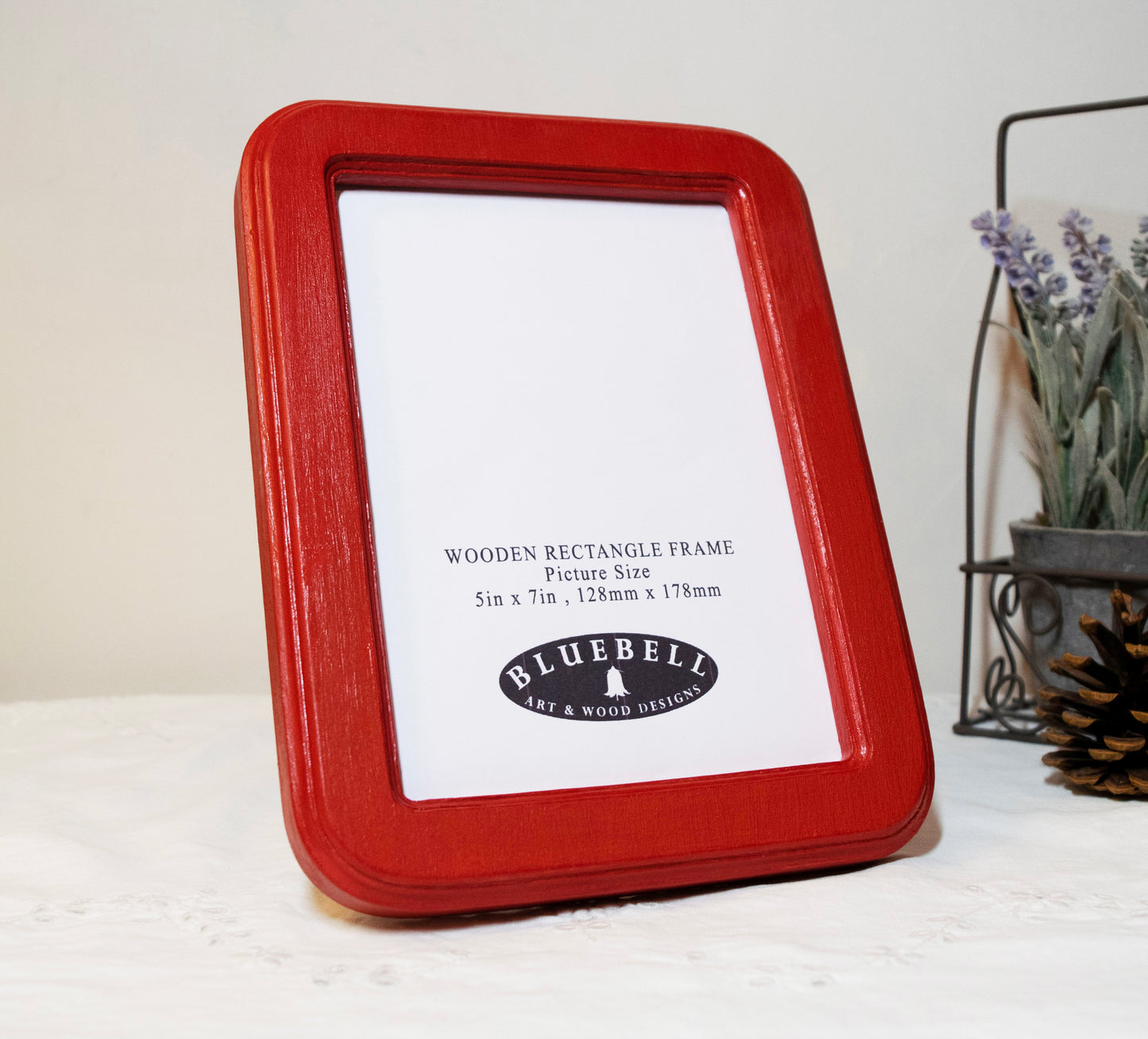 Red 5" x 7" Rectangle Roman Edged Handmade Wooden Photo Picture Frame