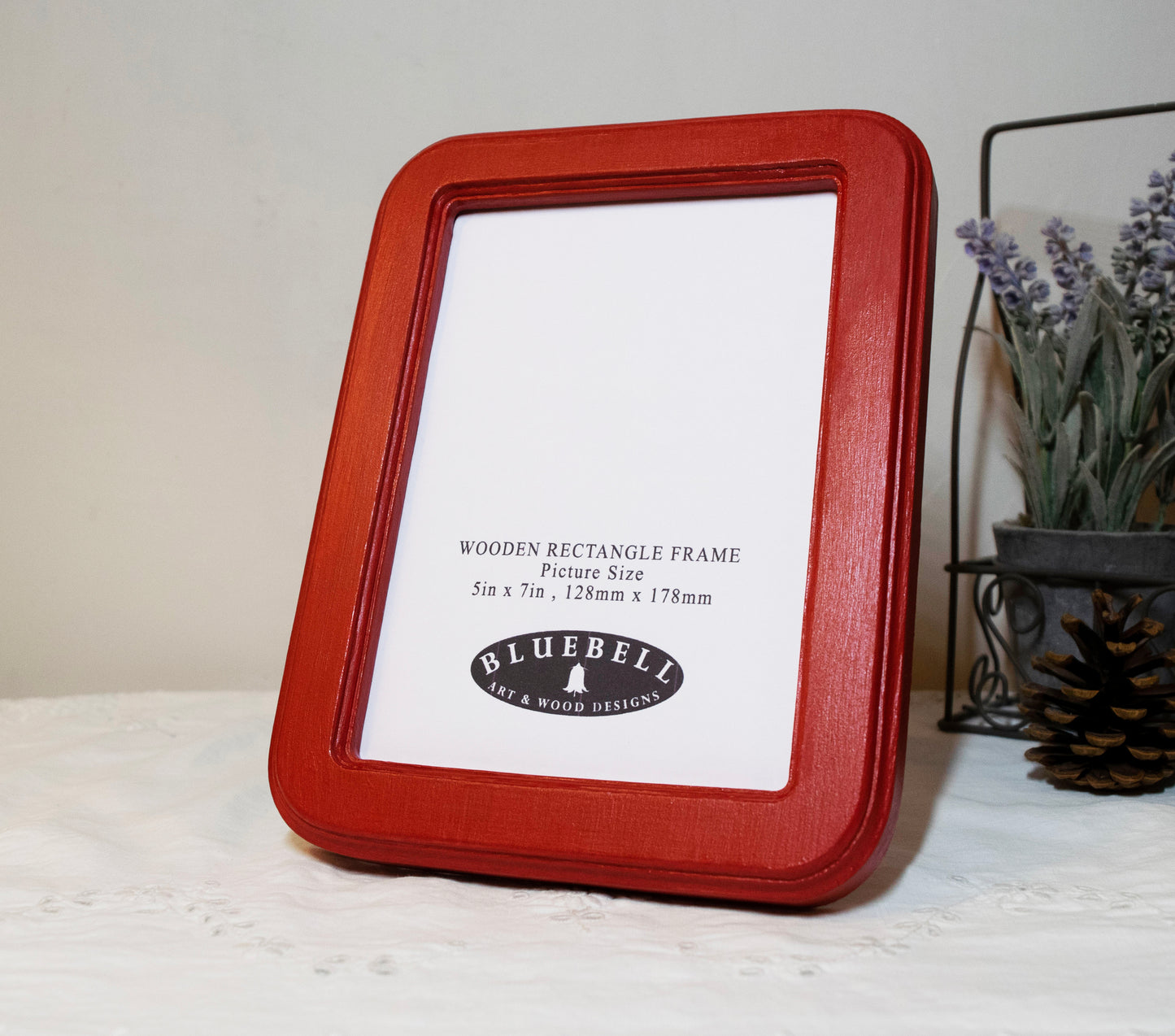 Red 5" x 7" Rectangle Roman Edged Handmade Wooden Photo Picture Frame