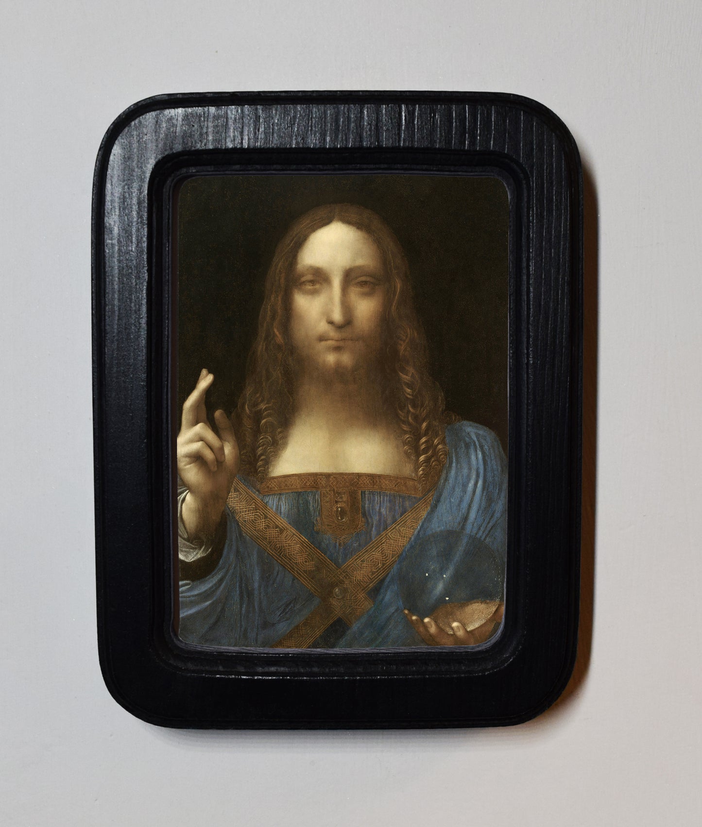 Salvator Mundi (Leonardo) Leonardo da Vinci c. 1499–1510 4" x 6" Rectangle Roman Edged Wooden Framed Classic Art Print