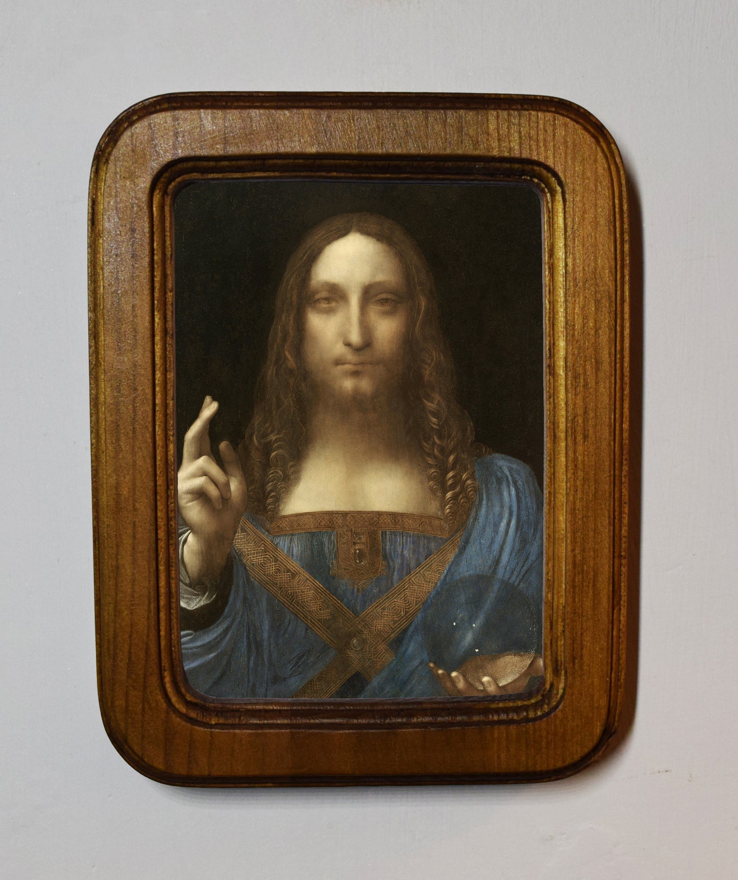 Salvator Mundi (Leonardo) Leonardo da Vinci c. 1499–1510 4" x 6" Rectangle Roman Edged Wooden Framed Classic Art Print