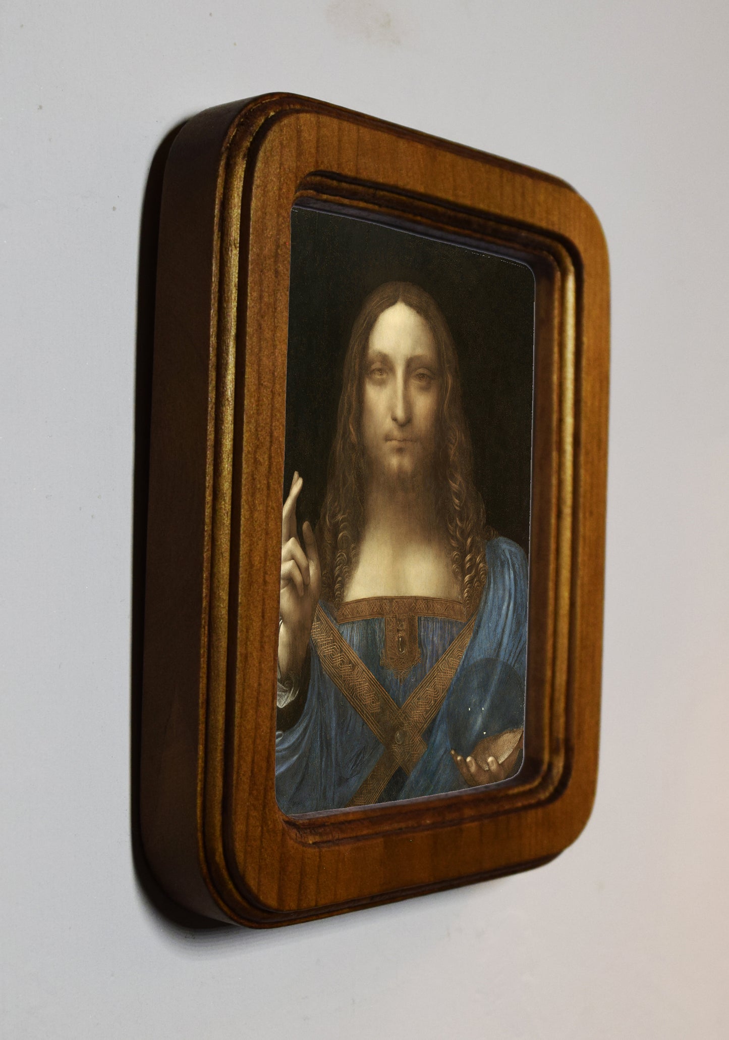 Salvator Mundi (Leonardo) Leonardo da Vinci c. 1499–1510 4" x 6" Rectangle Roman Edged Wooden Framed Classic Art Print