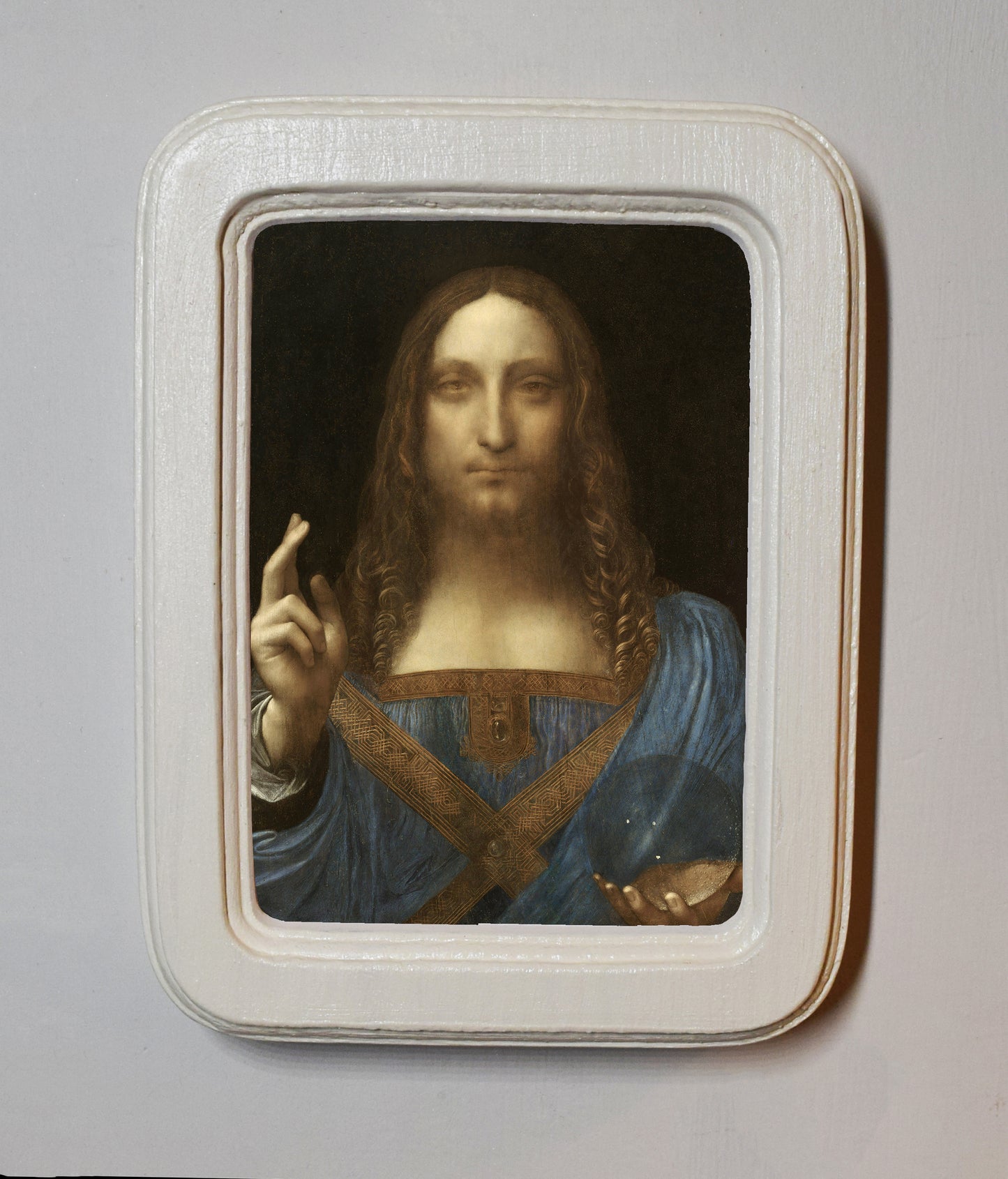 Salvator Mundi (Leonardo) Leonardo da Vinci c. 1499–1510 4" x 6" Rectangle Roman Edged Wooden Framed Classic Art Print