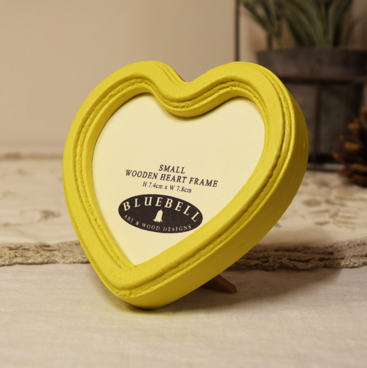 Yellow 3" x 3" Heart Handmade Wooden Photo Picture Frame