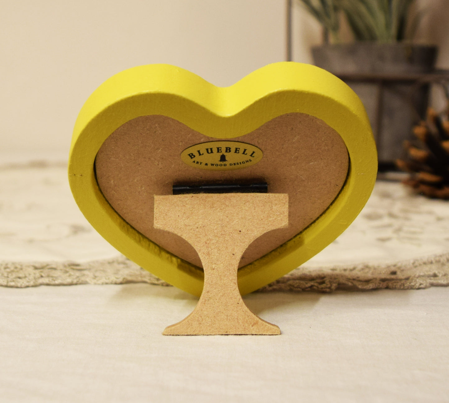 Yellow 3" x 3" Heart Handmade Wooden Photo Picture Frame