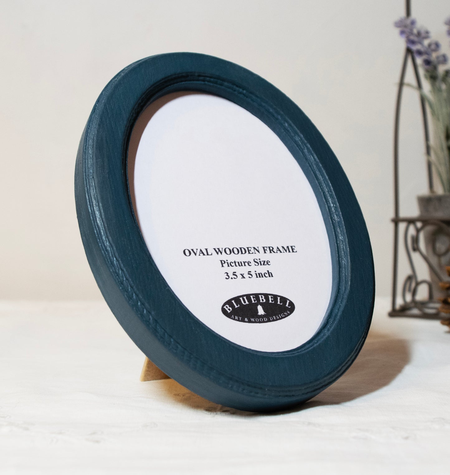 Teal Blue 3.5" x 5" Oval Handmade Wooden Photo Picture Frame