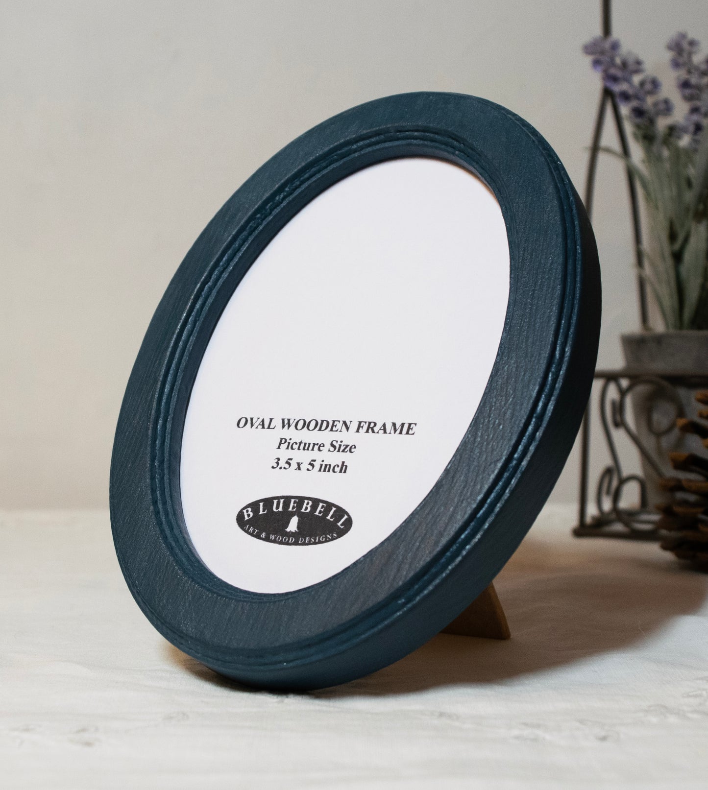 Teal Blue 3.5" x 5" Oval Handmade Wooden Photo Picture Frame