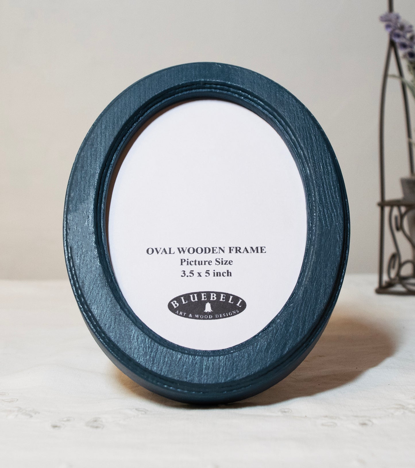 Teal Blue 3.5" x 5" Oval Handmade Wooden Photo Picture Frame